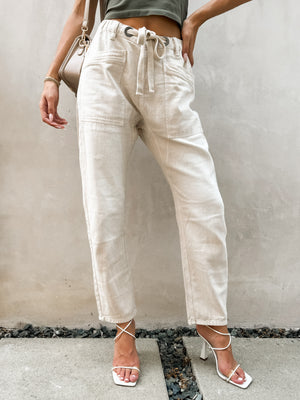 Eva Drawstring Denim Pants in Ecru - Stitch And Feather