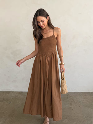 smocked bodice dress Smocked-Bodice Poet-Sleeve Midi in Linen Cotton Blend ~45.5 Color Description Keira Smocked Midi Dress Natural
