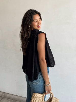 Eleanor Eyelet Blouse in Black - Stitch And Feather