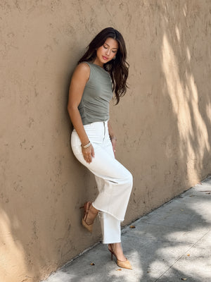 Teagan Twist Shoulder Top in Olive - Stitch And Feather