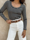 Cross the Line Stripe Top in Black - Stitch And Feather