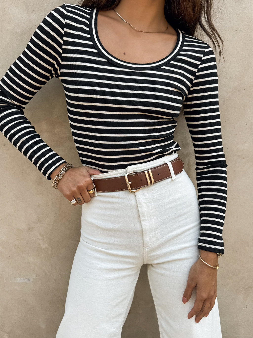 Cross the Line Stripe Top in Black - Stitch And Feather