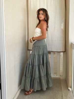 Short and Sweet Tiered Skirt in Olive - Stitch And Feather