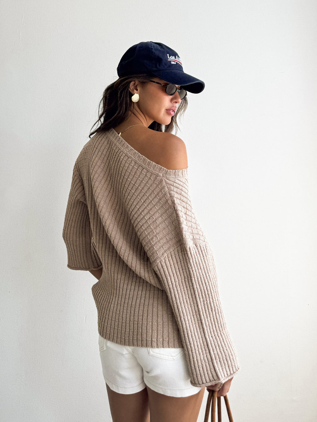 Luka Oversized Ribbed Sweater in Beige