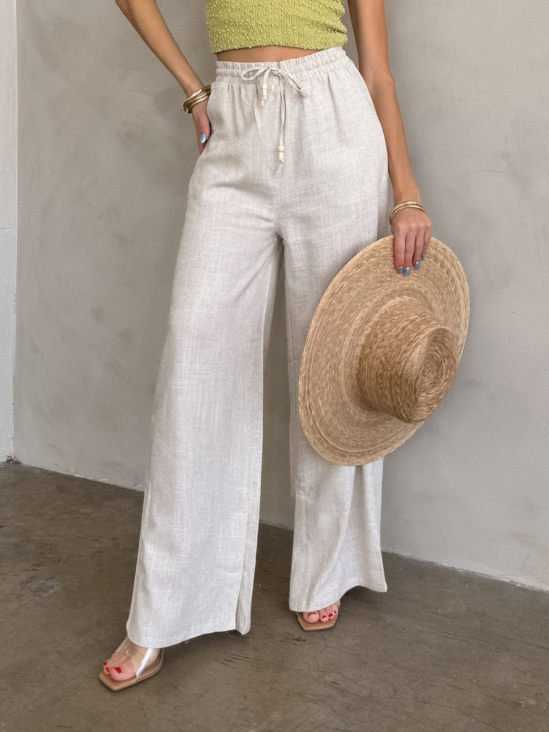 St. Tropez Linen Pants in Oatmeal - Stitch And Feather