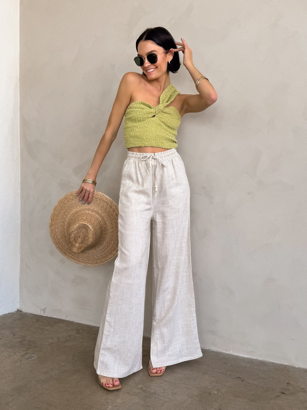 St. Tropez Linen Pants in Oatmeal - Stitch And Feather