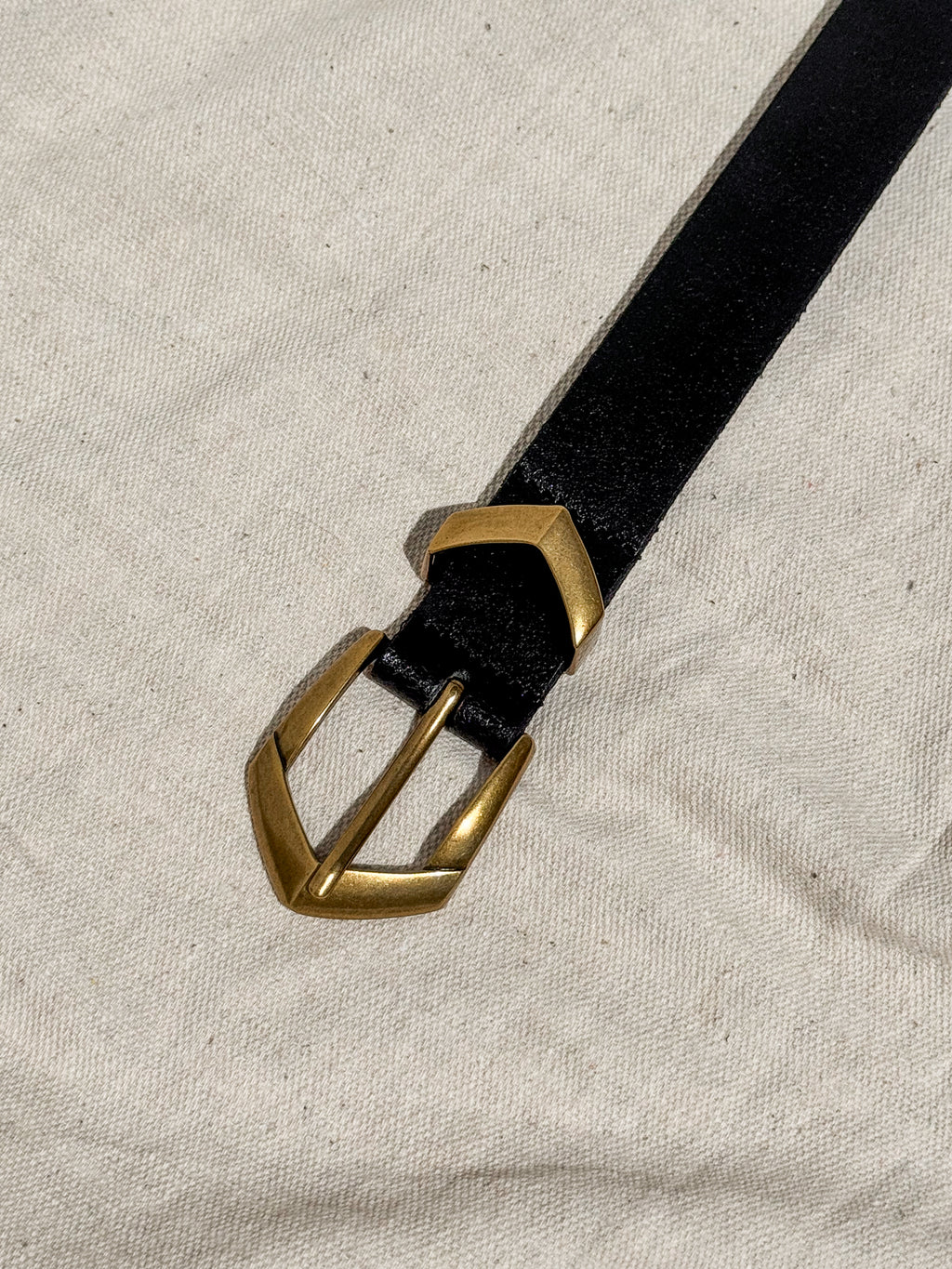 Triangular Buckle Leather Belt in Black - Stitch And Feather
