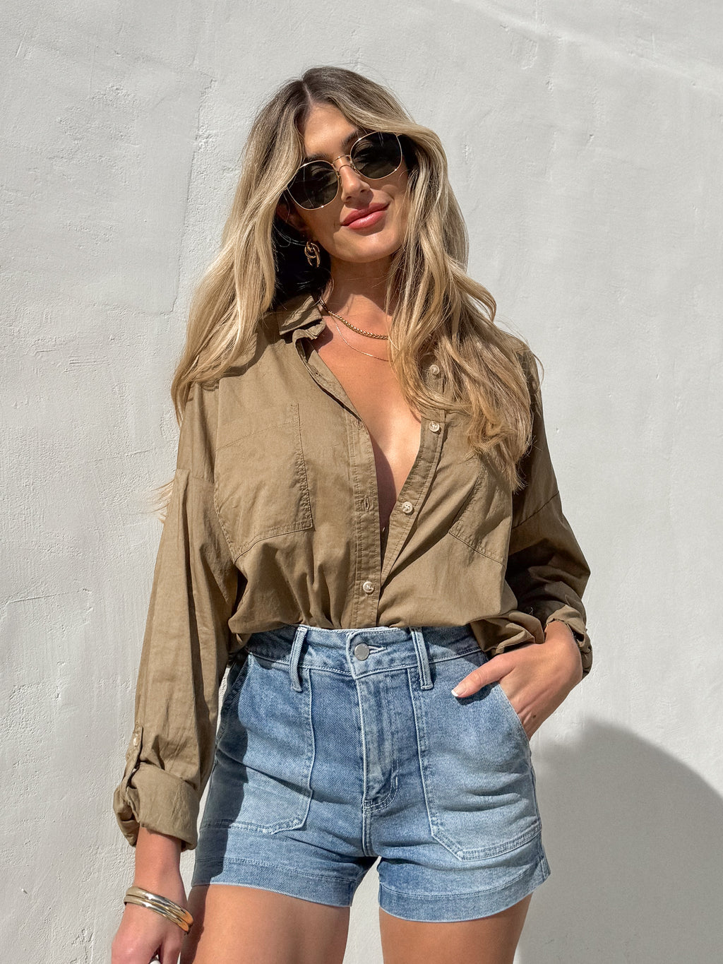 Olive Martini Oversized Button Down - Stitch And Feather