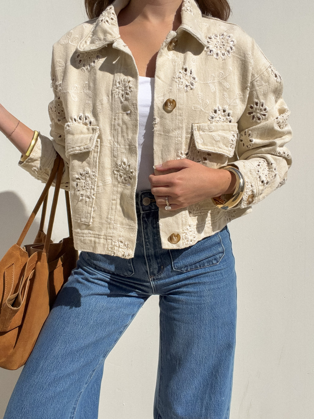 Fawn Eyelet Cropped Jacket