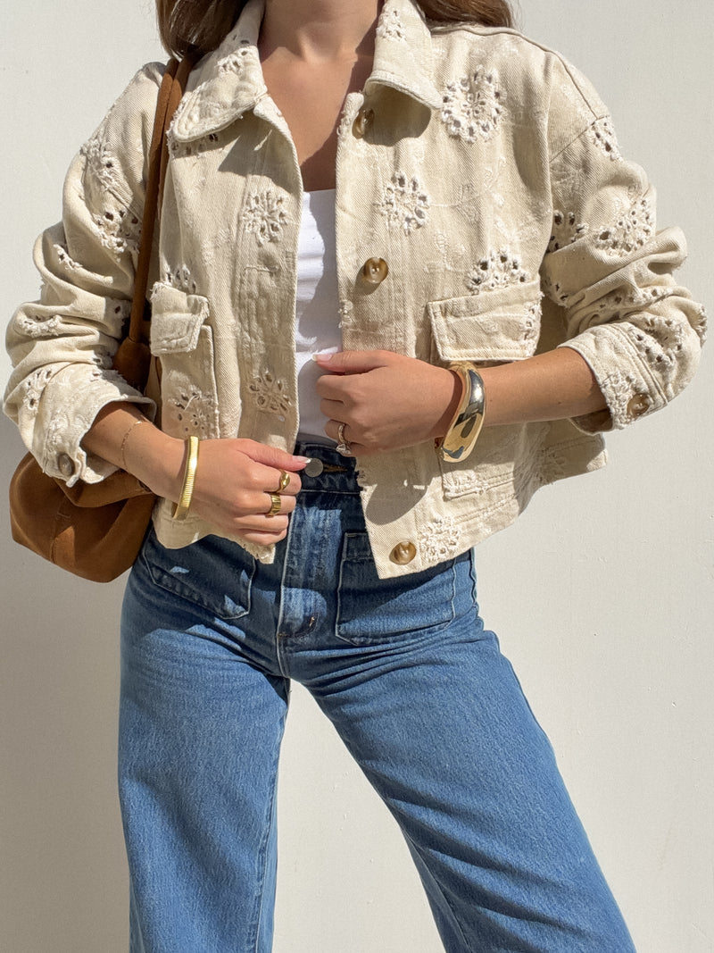 Fawn Eyelet Cropped Jacket
