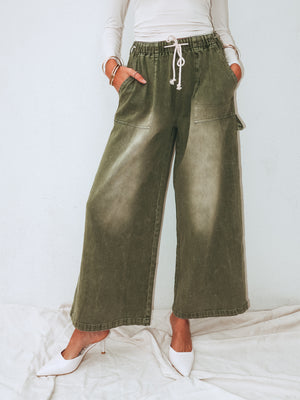 Nalai Drawstring Pants in Olive - Stitch And Feather