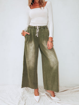 Nalai Drawstring Pants in Olive - Stitch And Feather