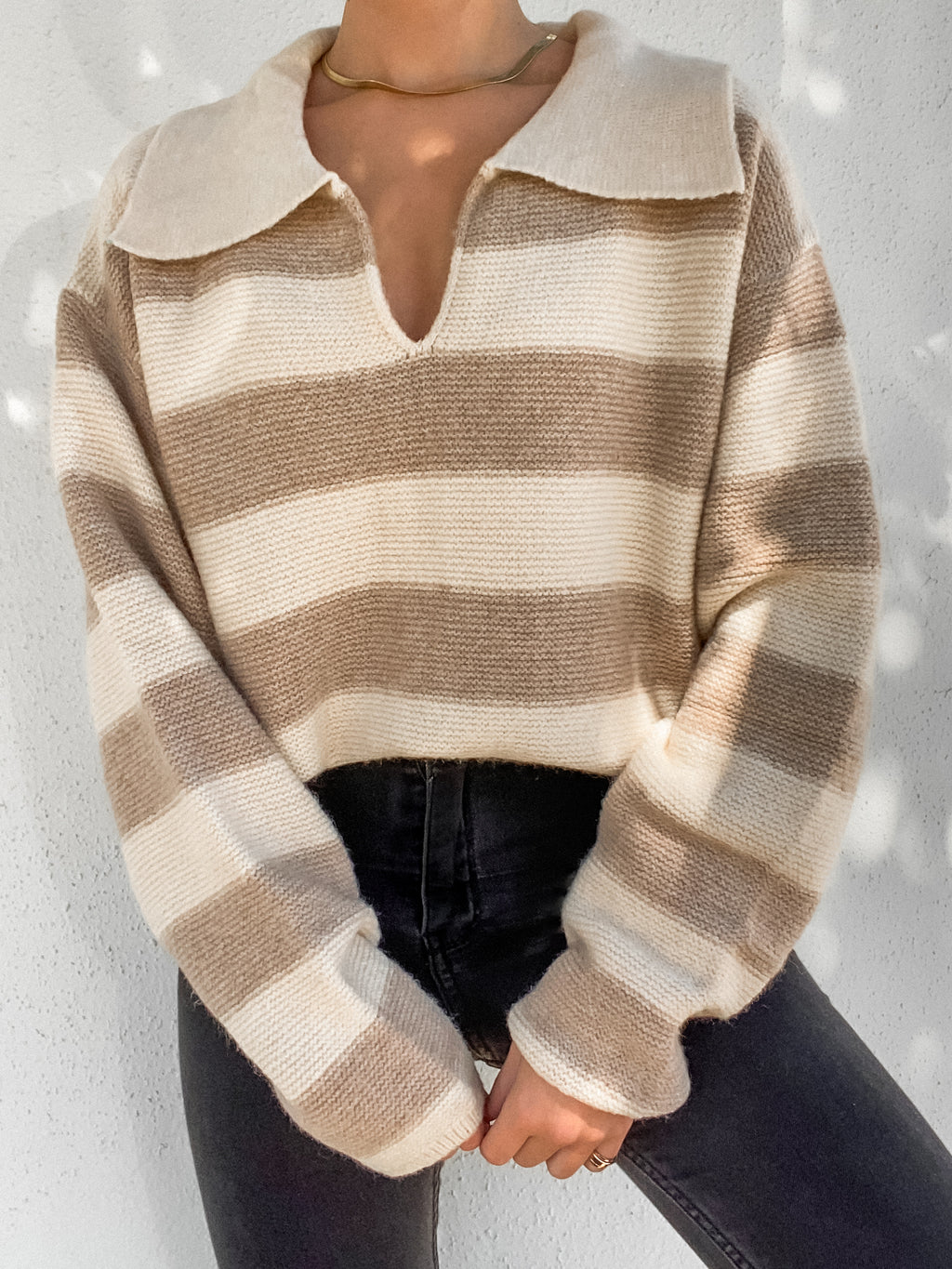 Cappuccino Stripe Knit Sweater - Stitch And Feather