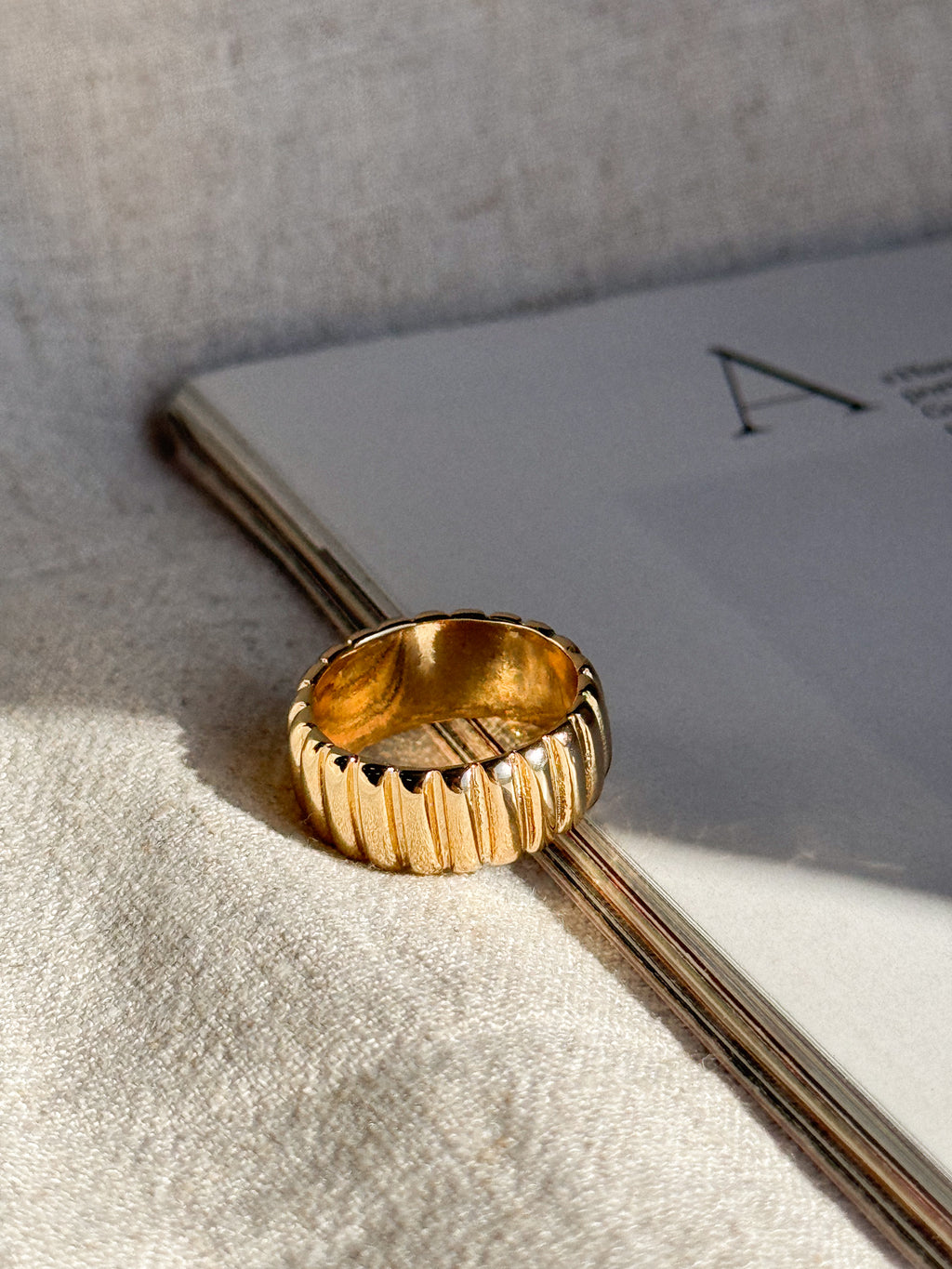 Gold Ribbed Ring - Stitch And Feather