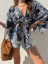 Palms Tie Front Top in Navy - Stitch And Feather