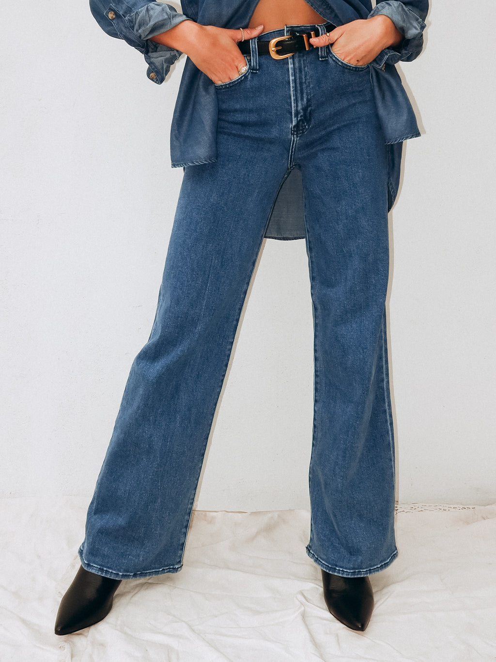 All Talk Palazzo Jeans in Medium Wash - Stitch And Feather