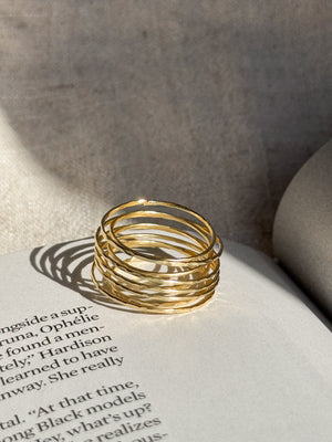 Gold Open Ring - Stitch And Feather