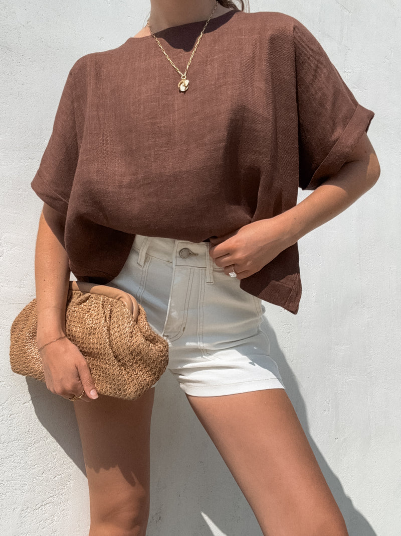 Lenni Linen Top in Chocolate