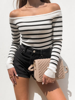 Cross the Line Stripe Knit Top in Ivory - Stitch And Feather