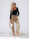 Eva Drawstring Denim Pants in Moss