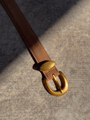 Suede Belt with Gold Buckle in Camel - Stitch And Feather