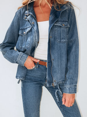 Ingrid Denim Zip Up Jacket - Stitch And Feather