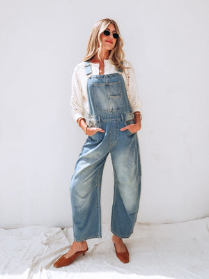 Lucky One Barrel Denim Overalls - Stitch And Feather