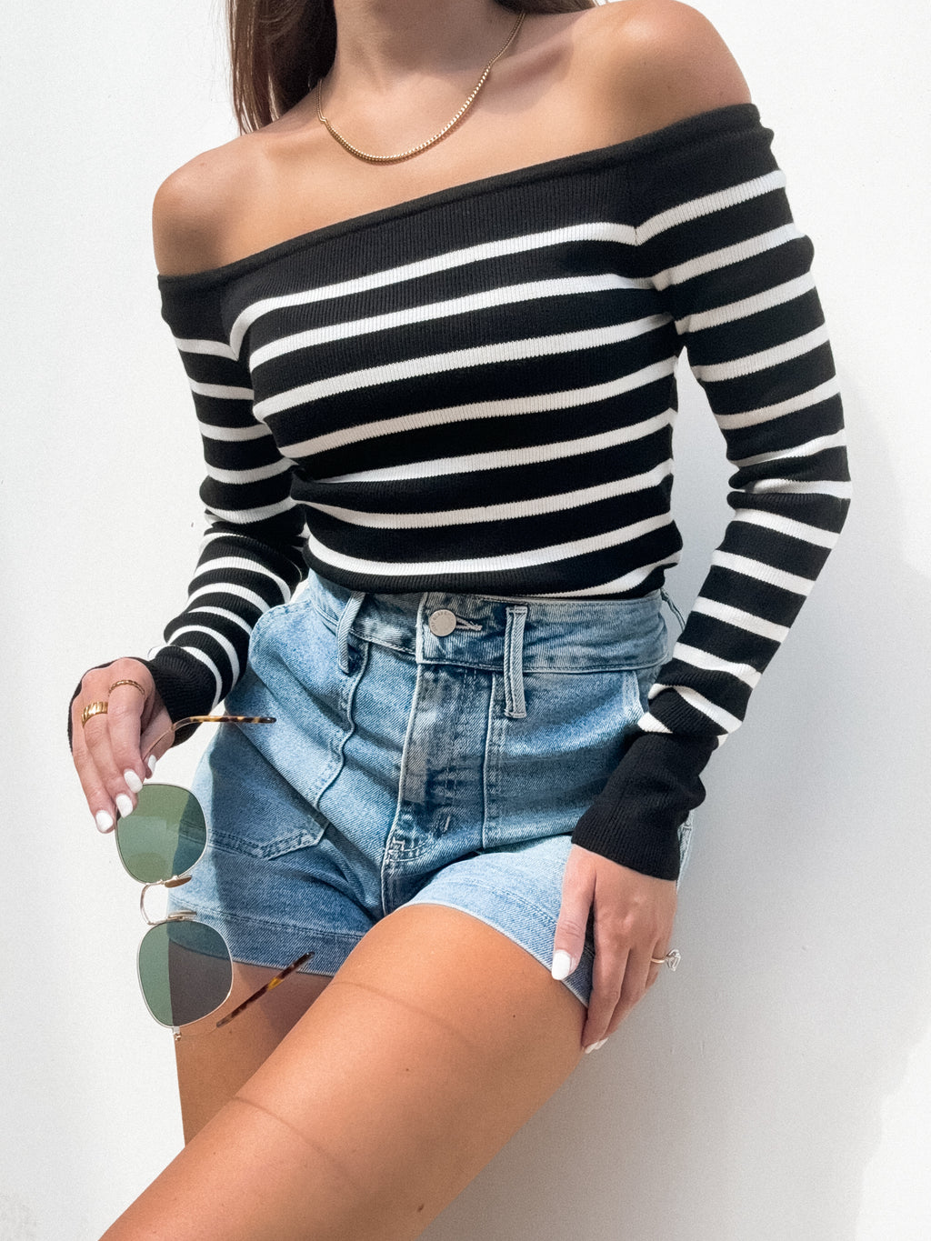 Cross the Line Stripe Knit Top in Black - Stitch And Feather