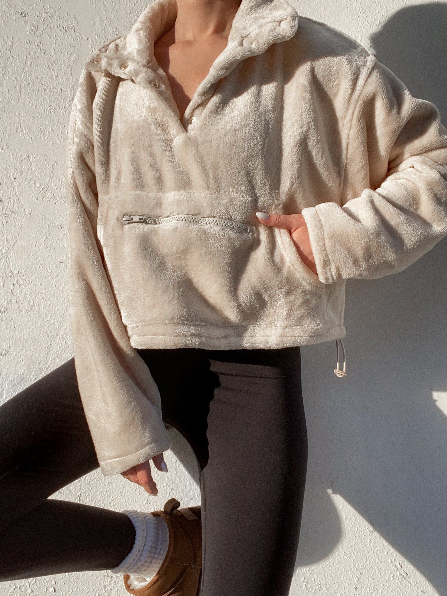 Fuzzy discount pullover jacket