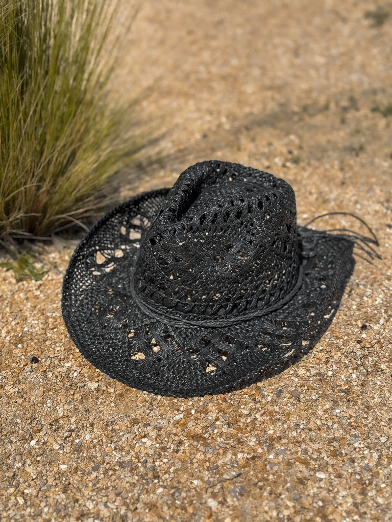 Milano Straw Cowboy Hat in Black - Stitch And Feather