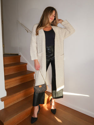 Snowflake Long Cardigan in Cream - Stitch And Feather