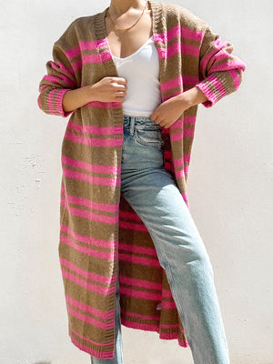 Rose Stripe Long Cardigan - Stitch And Feather