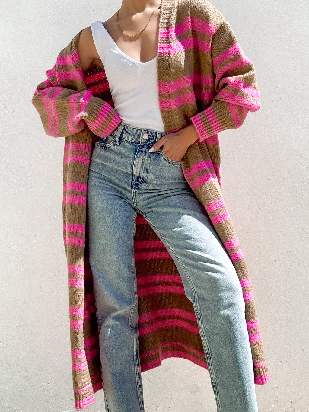 Rose Stripe Long Cardigan - Stitch And Feather