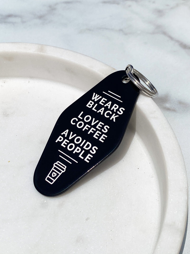 Wears Black Loves Coffee Keychain - Stitch And Feather