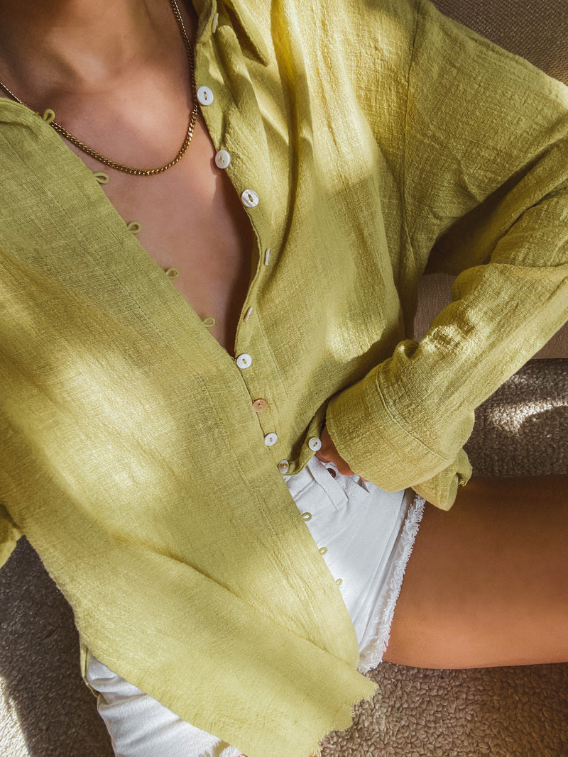 Mesa Gauze Button Down in Lime - Final Sale - Stitch And Feather