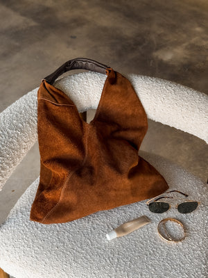 Suede Shoulder Bag in Brown - Stitch And Feather