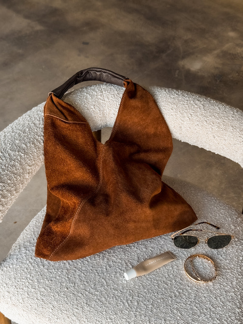 Suede Shoulder Bag in Brown - Stitch And Feather