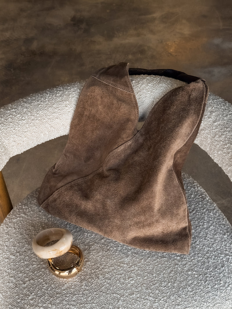 Suede Shoulder Bag in Taupe - Stitch And Feather