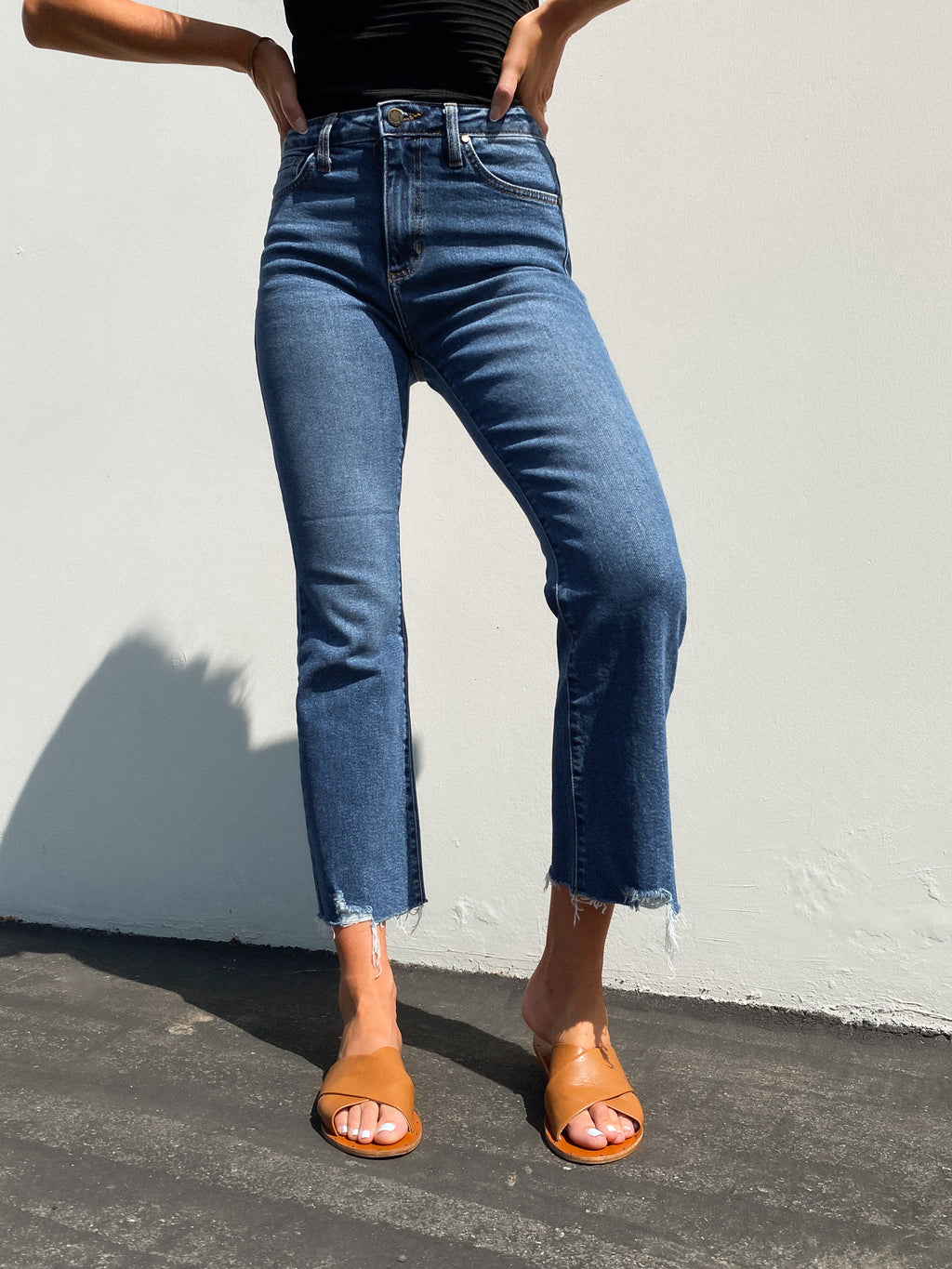 Vintage Cropped Flare Jeans in Medium Denim - Stitch And Feather