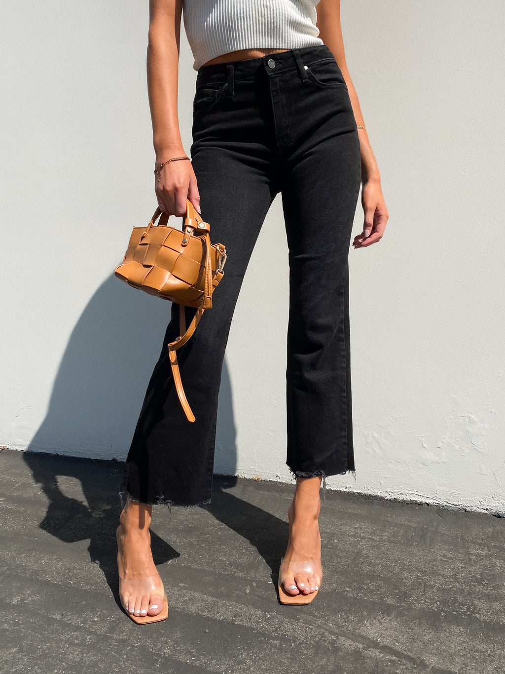 Veronica Cropped Flare Jeans in Black - Stitch And Feather