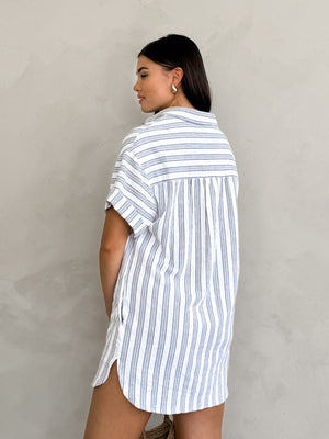 Daria Stripe Dress in White - Stitch And Feather