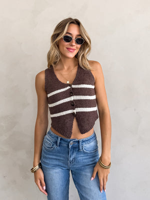Josie Stripe Knit Vest in Brown