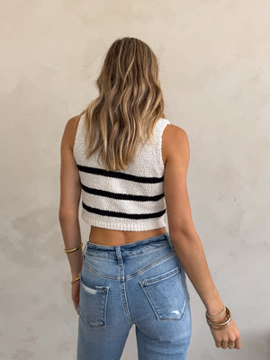 Josie Stripe Knit Vest in Cream