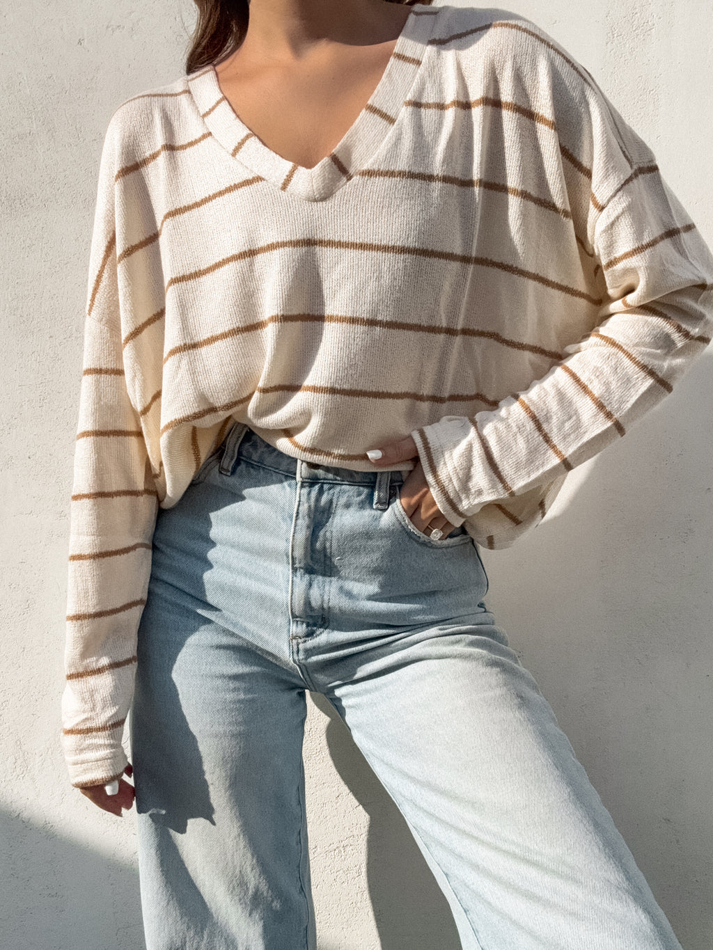Little Things Stripe Knit Top in Cream