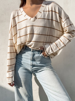 Little Things Stripe Knit Top in Cream