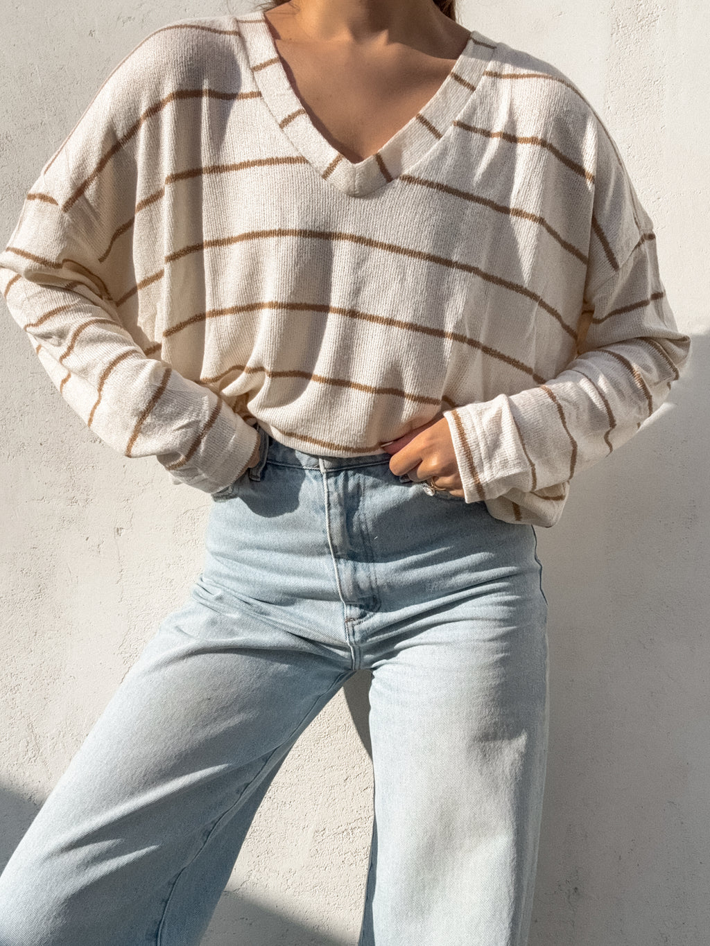 Little Things Stripe Knit Top in Cream