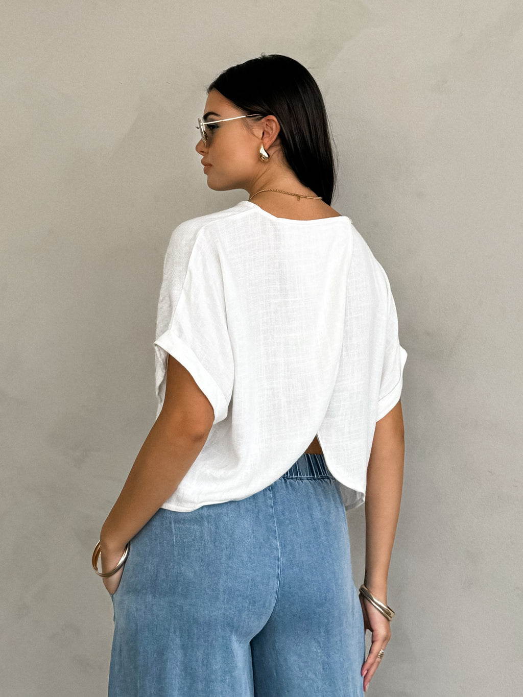 Lenni Linen Top in White - Stitch And Feather