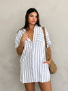 Daria Stripe Dress in White - Stitch And Feather