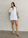 Daria Stripe Dress in White - Stitch And Feather