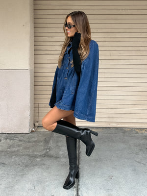 Aspen Denim Cape Jacket - Stitch And Feather